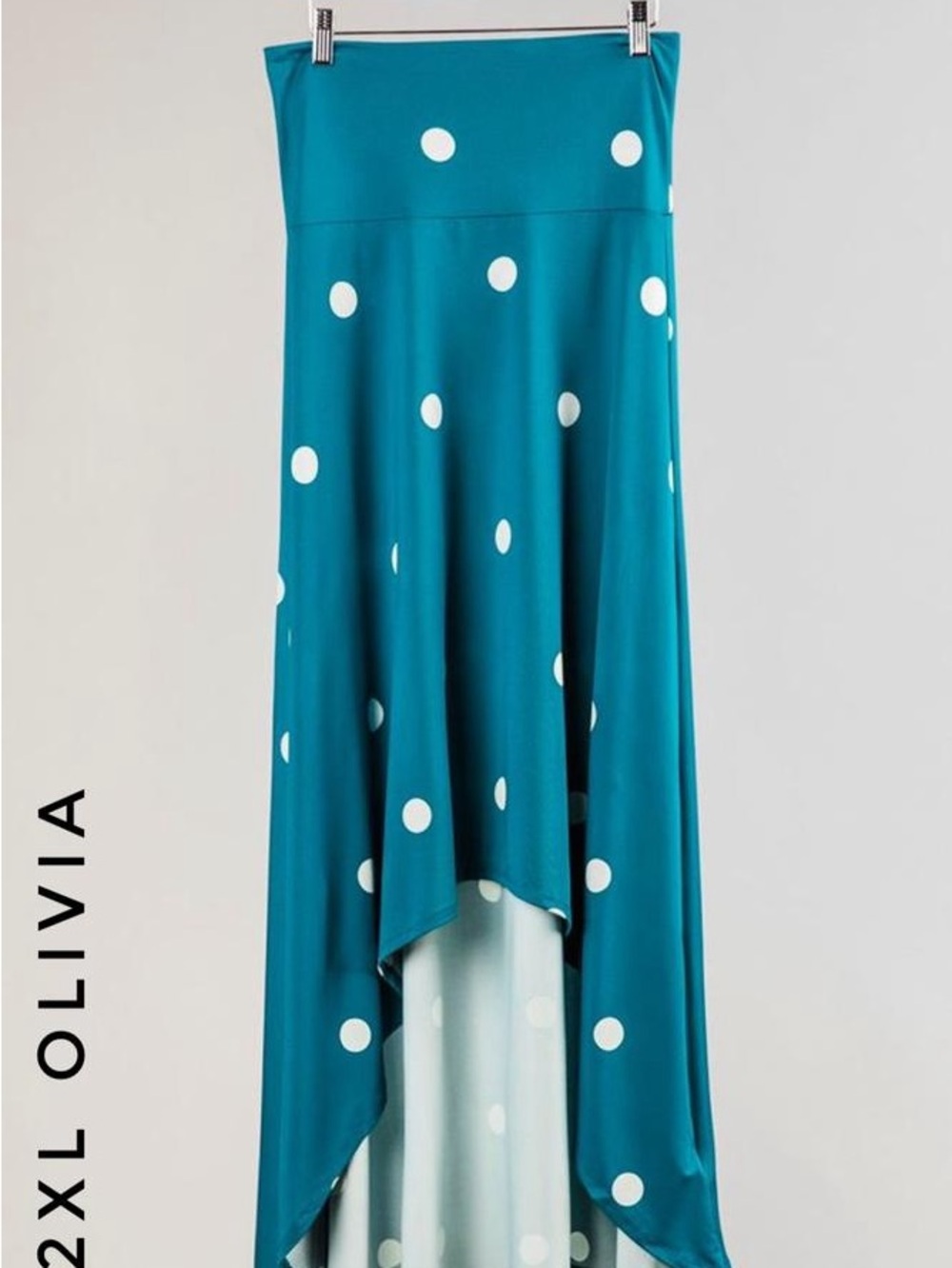LuLaRoe Olivia Teal with White Polka Dot High-Low Skirt